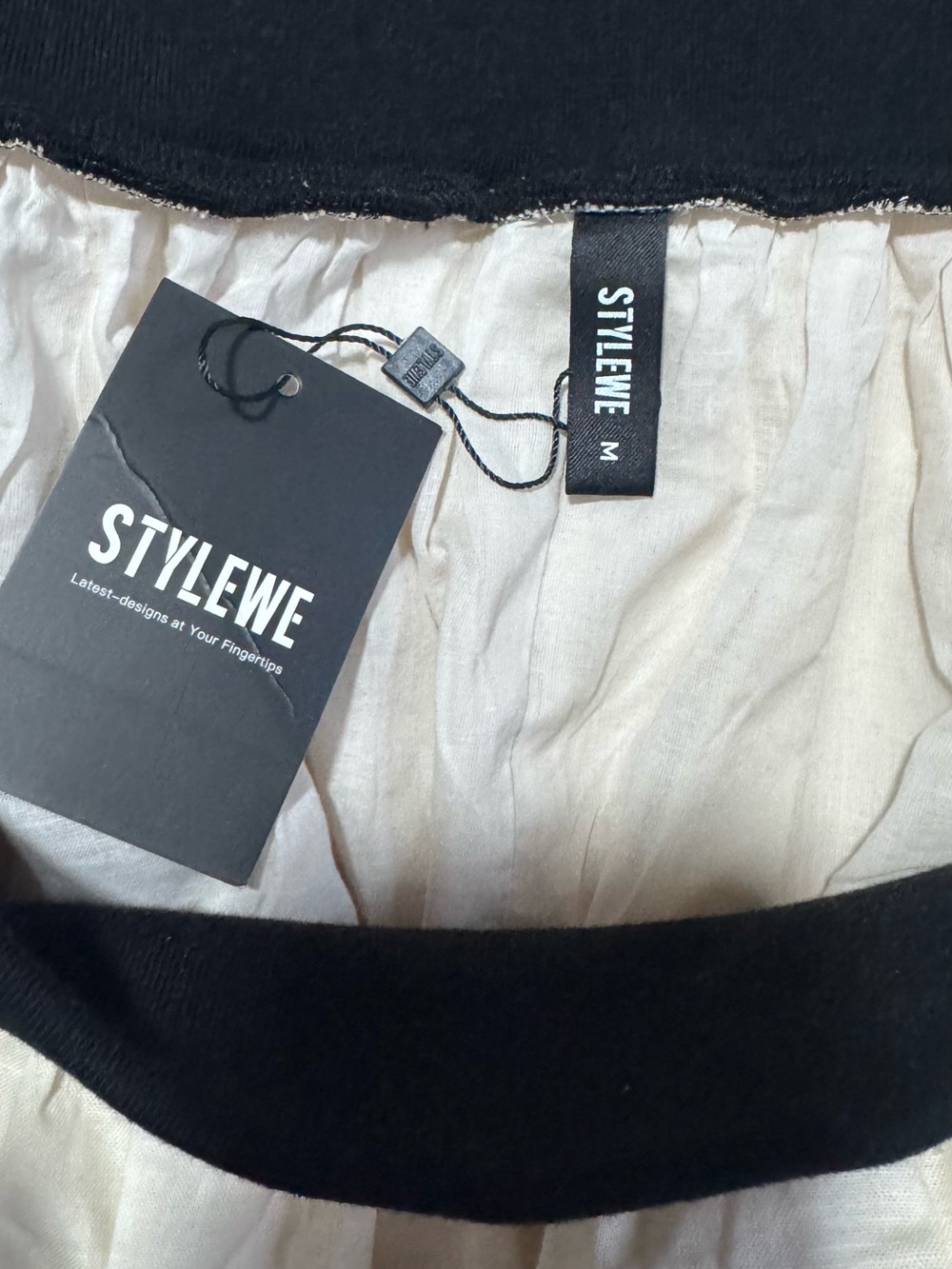 STYLEWE Cream Of-The-Shoulder Puff Sleeve Dress with Black Trim - Picture 7 of 12
